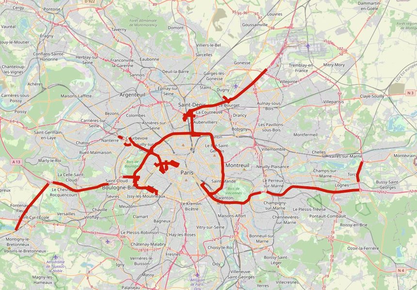 La carte des axes franciliens sanctuarisés pour les JOP 2024