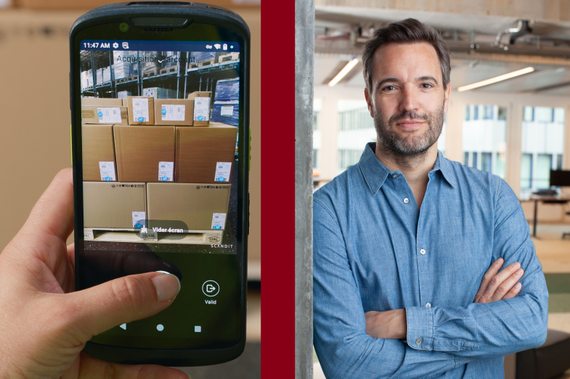 La solution MatrixScan Count et Samuel Mueller, le PDG et cofondateur de Scandit. ©Scandit