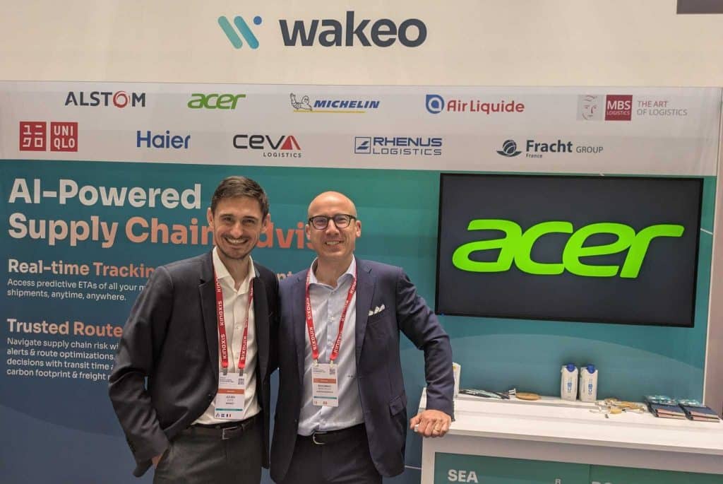 Julien Cote, le CEO et cofondateur de Wakeo et Riccardo Bernasconi, directeur Supply Chain EMEA chez Acer lundi au Gartner Supply Chain Symposium 2026 de Barcelone. ©Wakeo